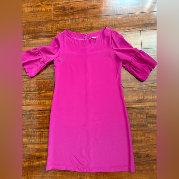 Vibrant Pink Dress with Puff Sleeves - Picture 1 of 8